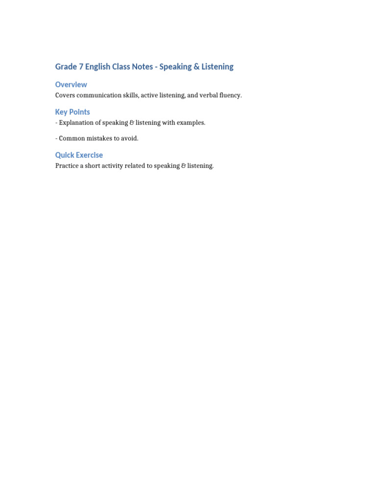 Grade 7 Speaking & Listening Skills | PDF