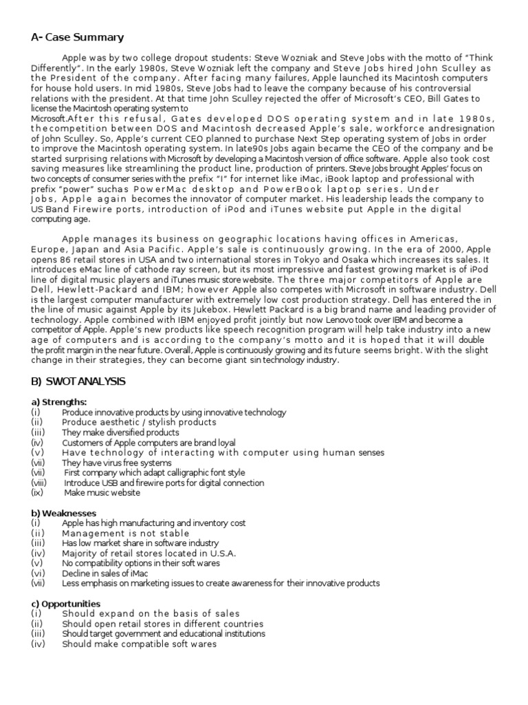 Apple Case Study: SWOT Analysis & Strategy | PDF | Apple Inc. | Macintosh