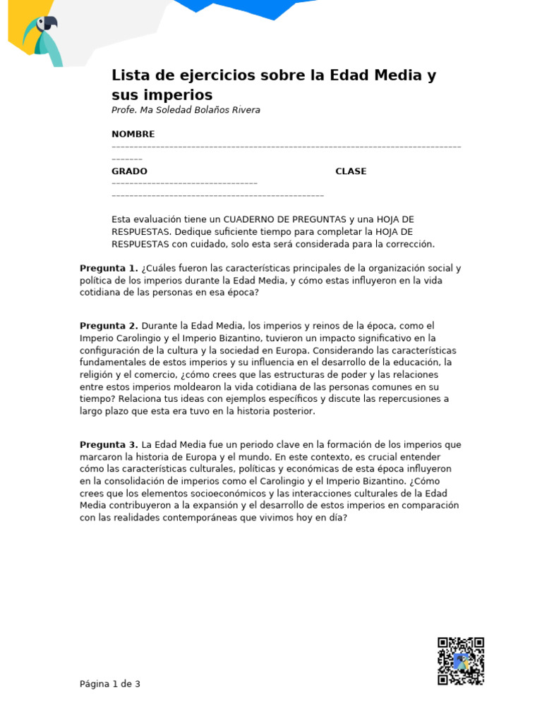Ejercicios sobre Imperios de la Edad Media | PDF | Edades medias ...