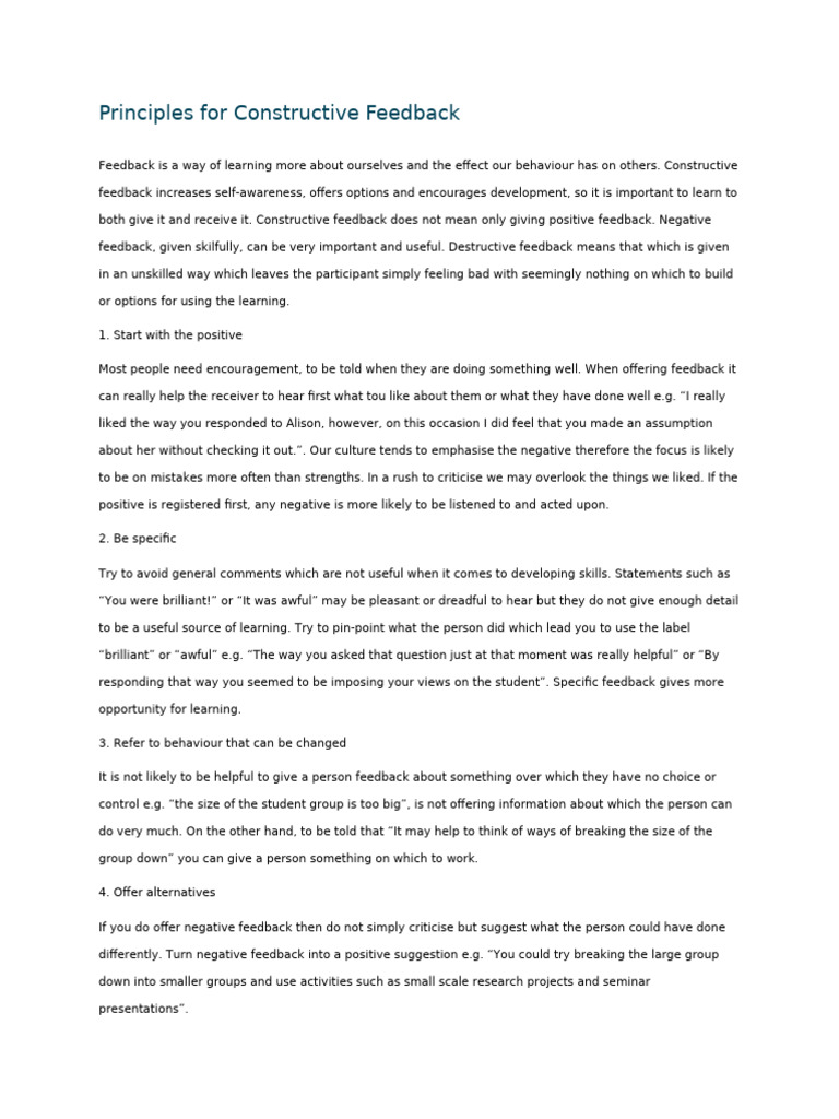 Effective Principles for Constructive Feedback | PDF | Social ...