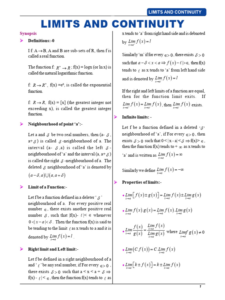 Limits and Continuity Explained | PDF | Function (Mathematics ...