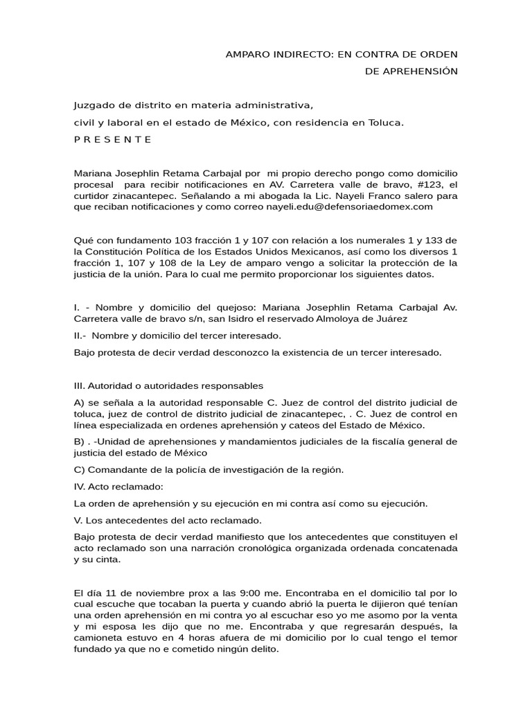 Amparo Indirecto contra Orden de Aprehensión | PDF | Violación ...