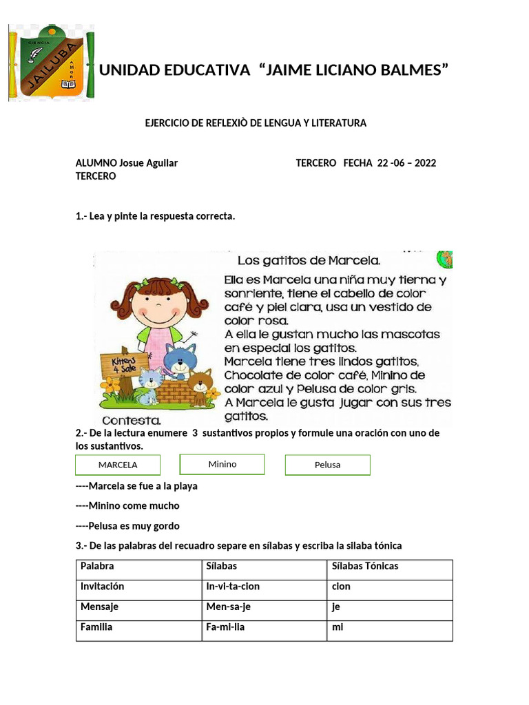 Ejercicios de Lengua y Literatura para Tercero | PDF