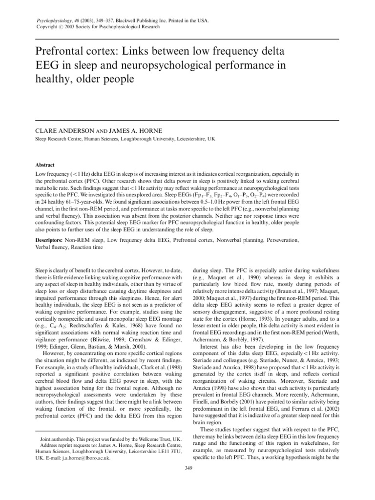 Delta EEG and Prefrontal Cortex in Sleep | PDF | Sleep | Prefrontal Cortex