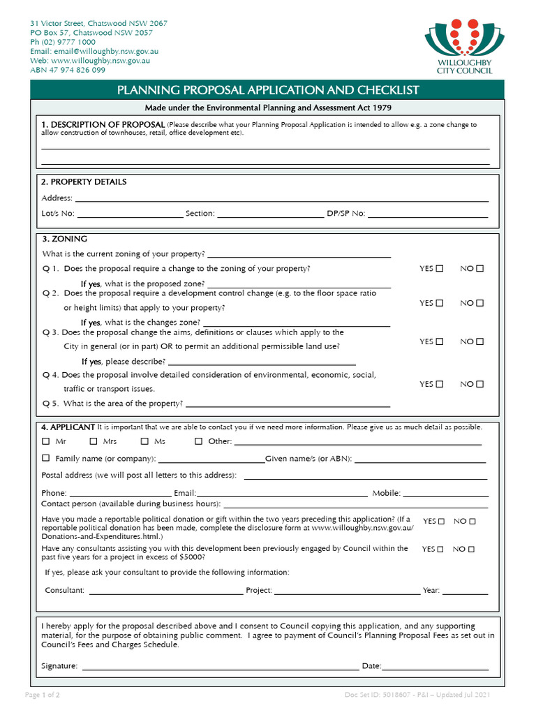 1-Planning Proposal Application Checklist V3 | PDF | Zoning