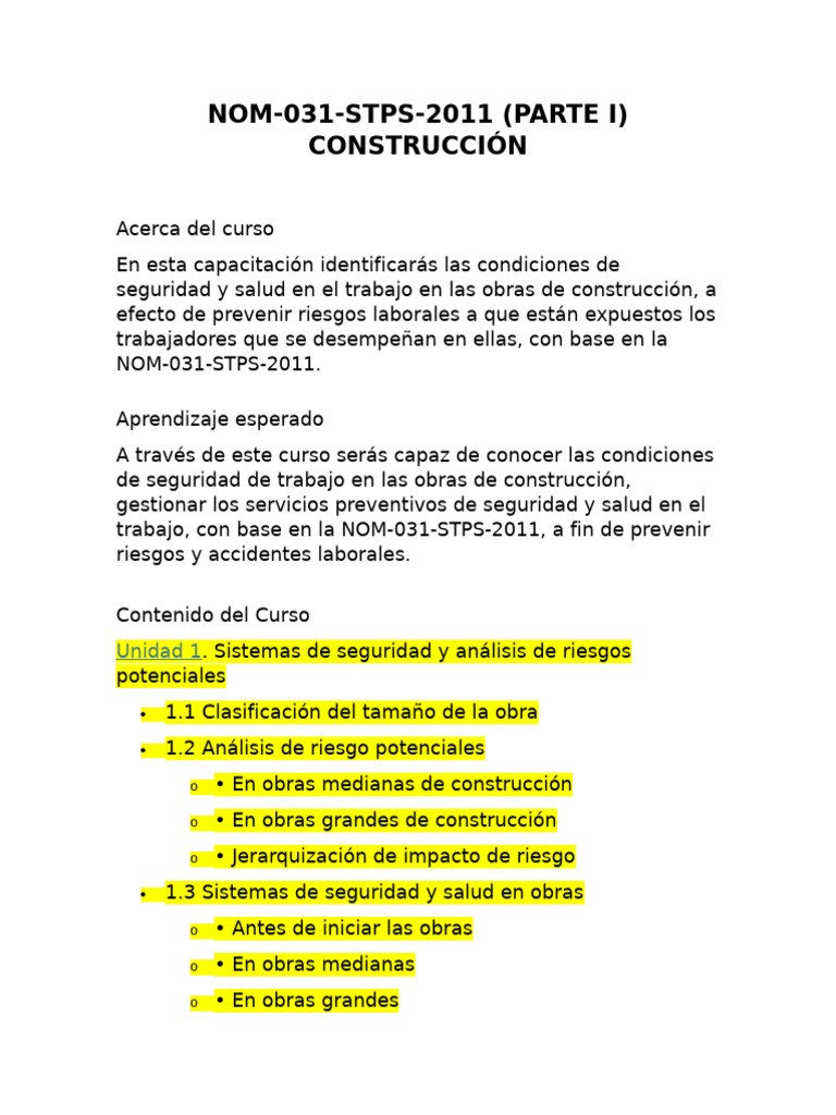 Seguridad en Construcción: NOM-031-STPS-2011 | PDF