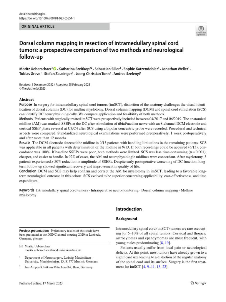 Dorsal Column Mapping in Spinal Surgery | PDF | Nervous System ...
