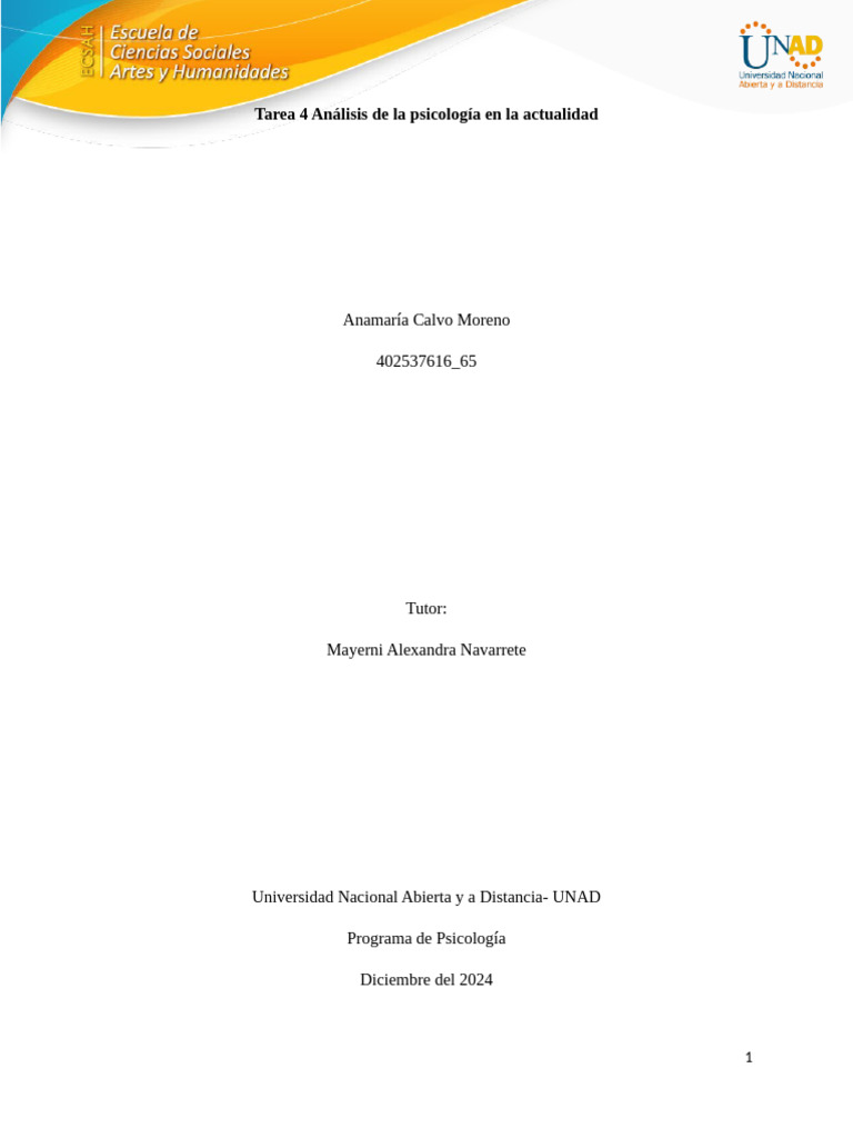 Tarea 4 Análisis de La Psicología en La Actualidad | PDF | Sicología ...