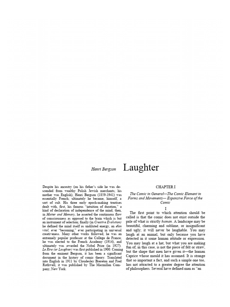 Bergson's Theory of Laughter | PDF | Henri Bergson | Laughter