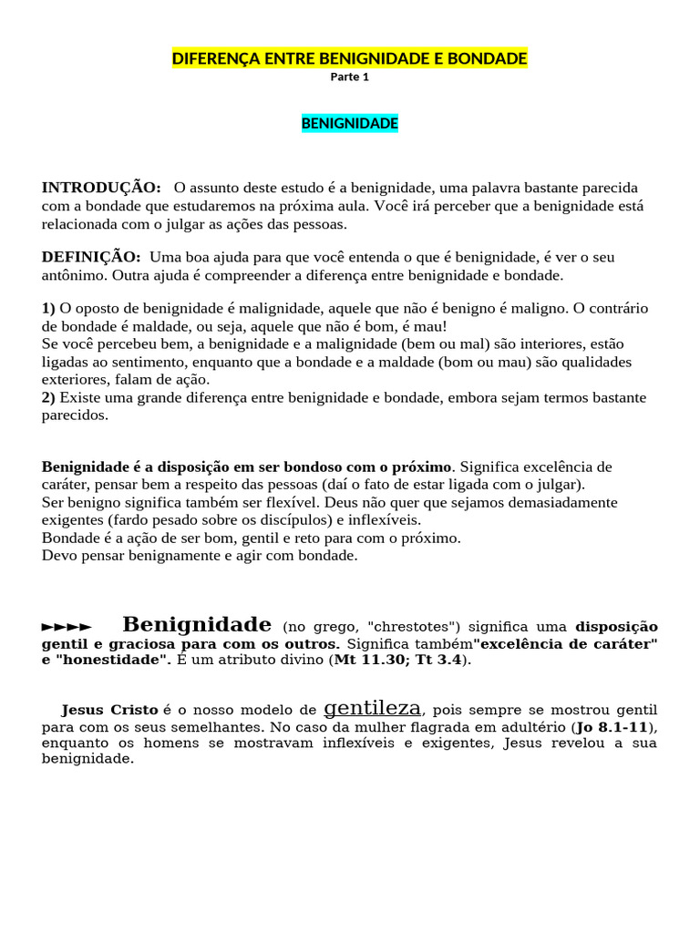 Diferença entre Benignidade e Bondade | PDF | Deus | Jesus