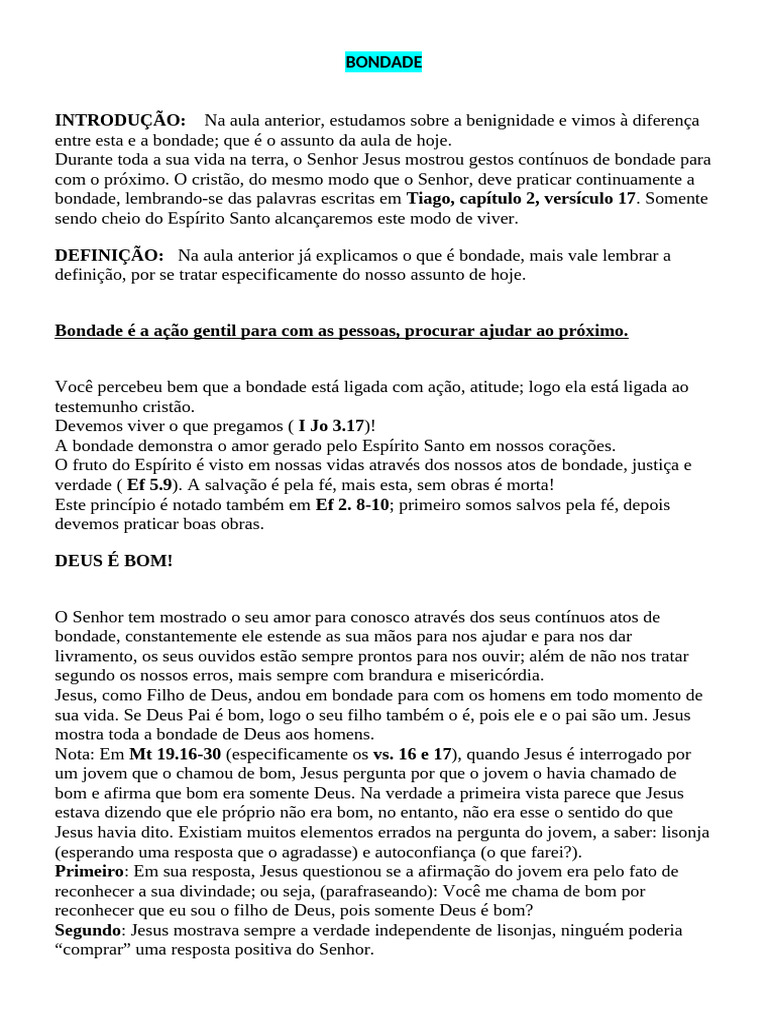 Diferença entre Bondade e Benignidade | PDF | Jesus | Amor