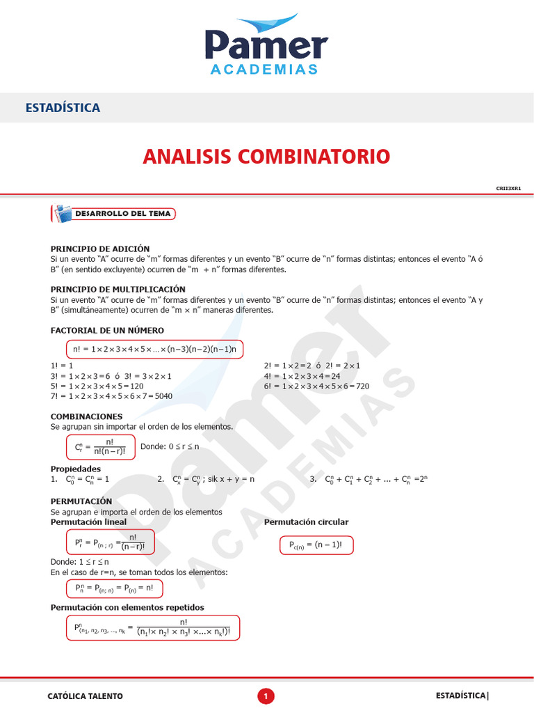 Permutaciones y Combinaciones en Estadística | PDF | Combinatoria ...