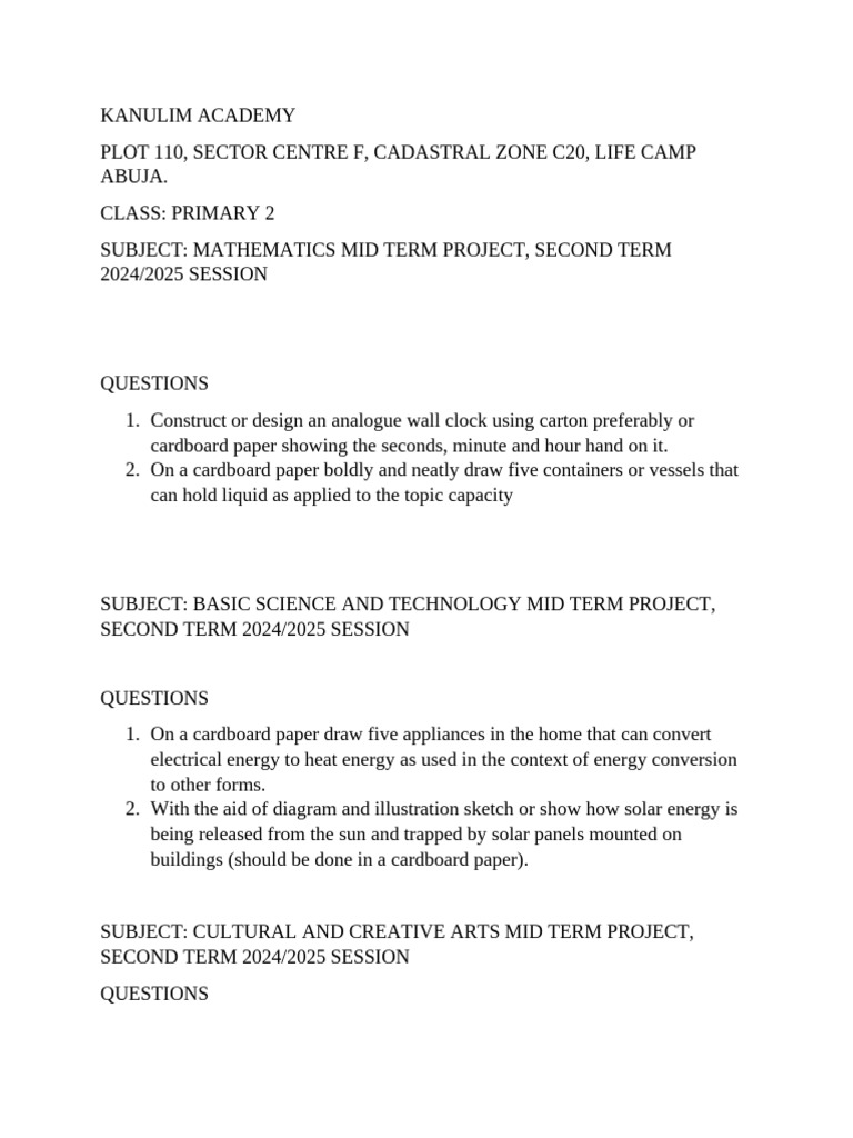 Primary School Project Guide | PDF | Paper