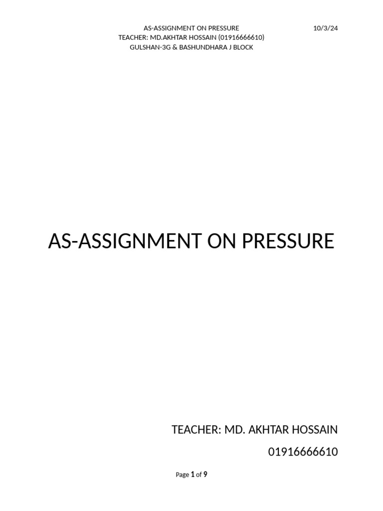 As Assignment On Pressure | PDF