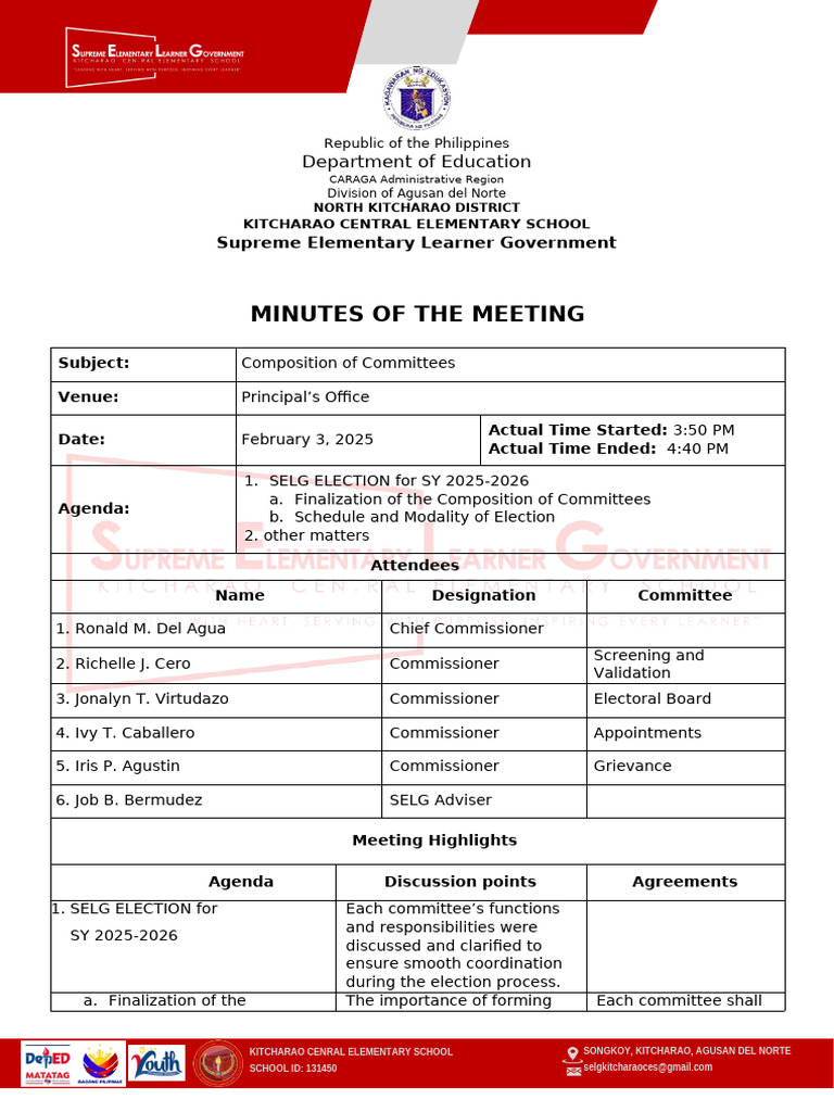 SELG Election Committee Meeting Minutes | PDF | Government | Governance