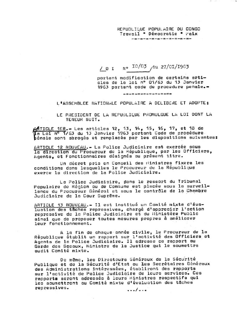 Loi N 10 83 Du 27 Janvier 1983 Portant Modification de Certains ...