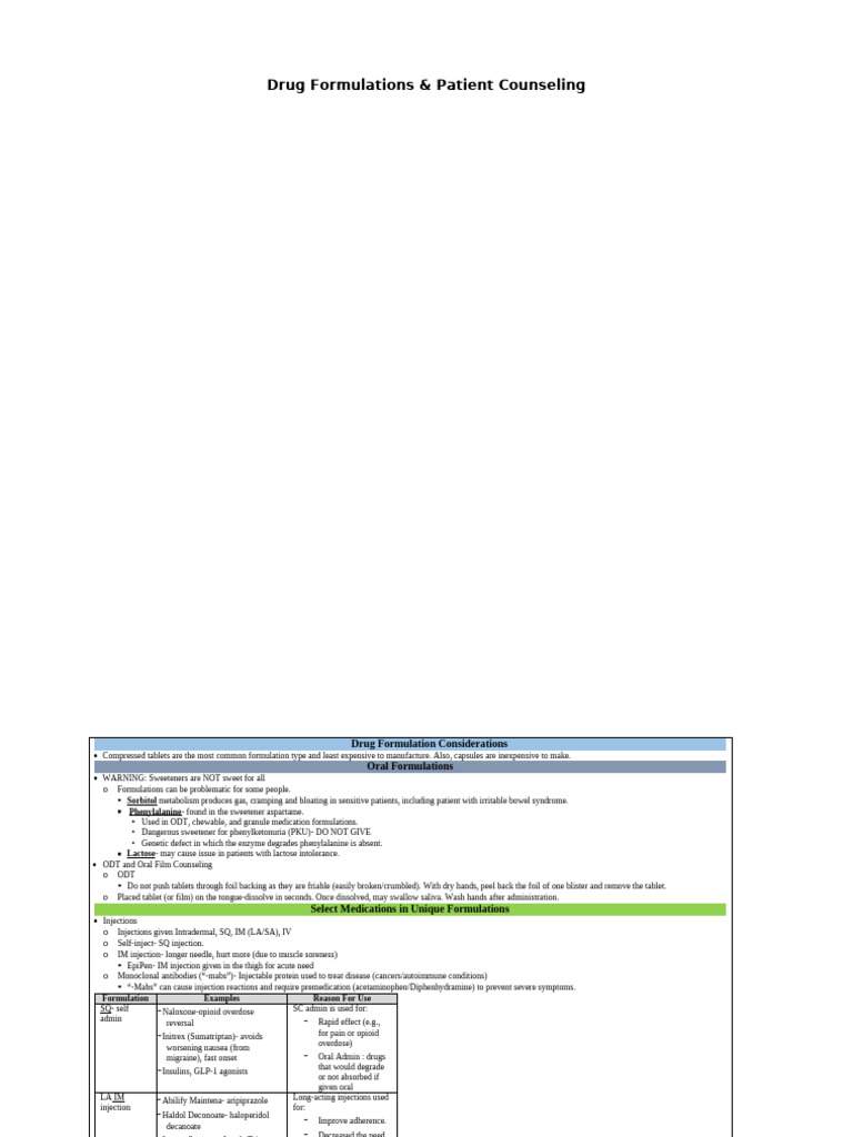 Drug Formulation Considerations | PDF | Injection (Medicine) | Olanzapine