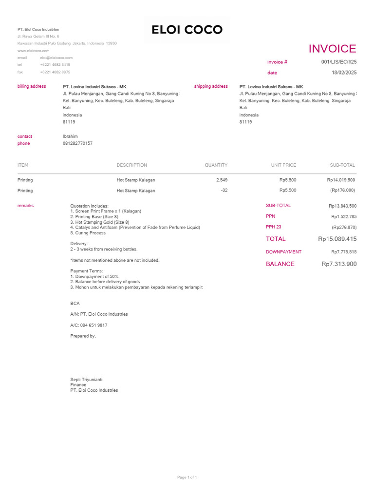 Invoice-001 LIS EC I 25 | PDF