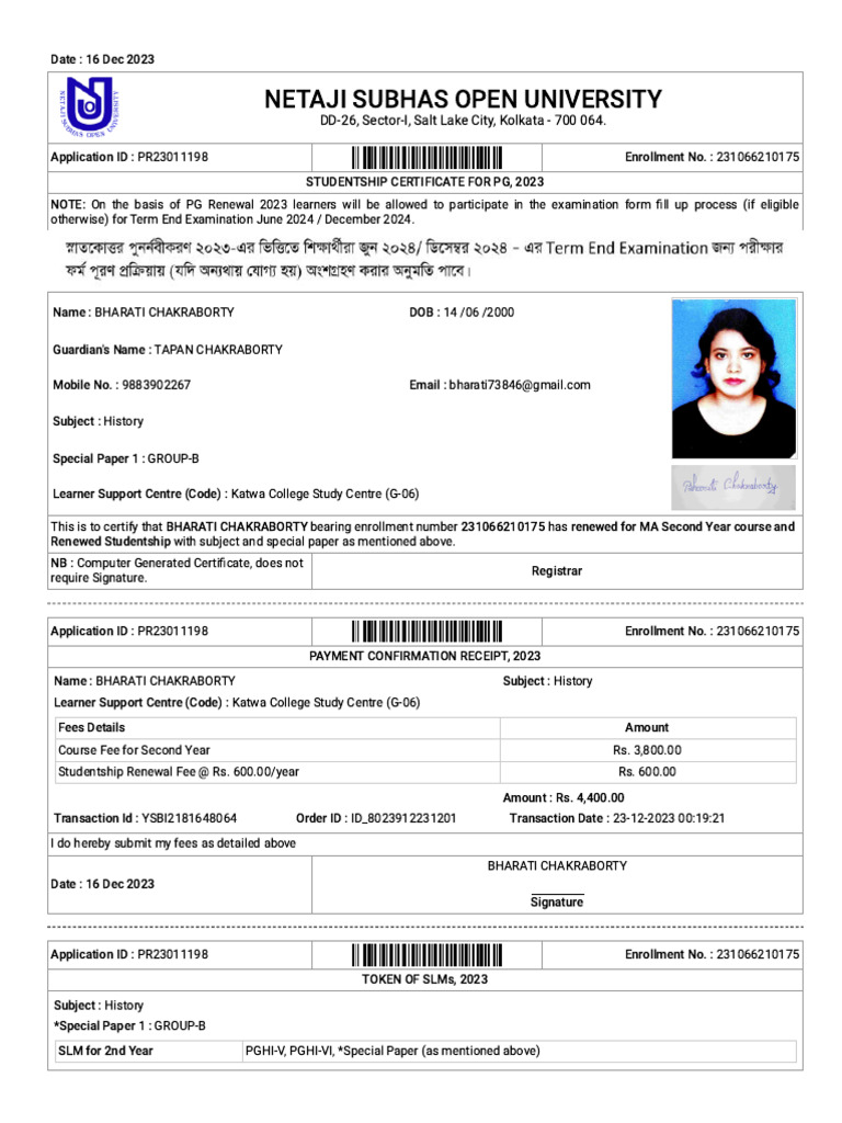 NSOU PG Renewal Certificate 2023 | PDF