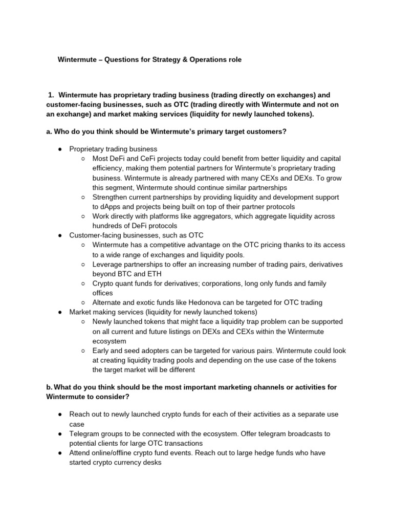 Wintermute - Strategy & Operations Case Studies | PDF | Cryptocurrency |  Over The Counter (Finance)