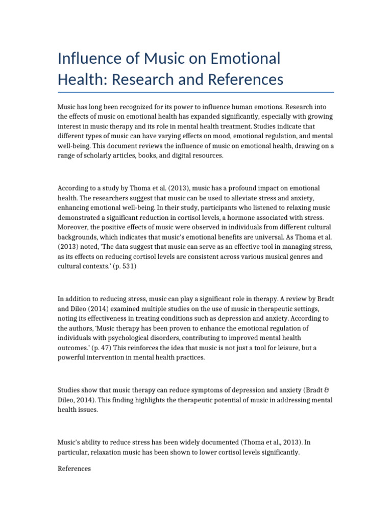 Music's Impact on Emotional Health | PDF | Mental Health | Stress (Biology)