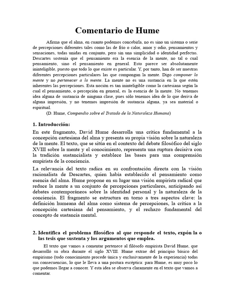 Crítica de Hume a la Sustancia del Yo | PDF | David Hume | René Descartes