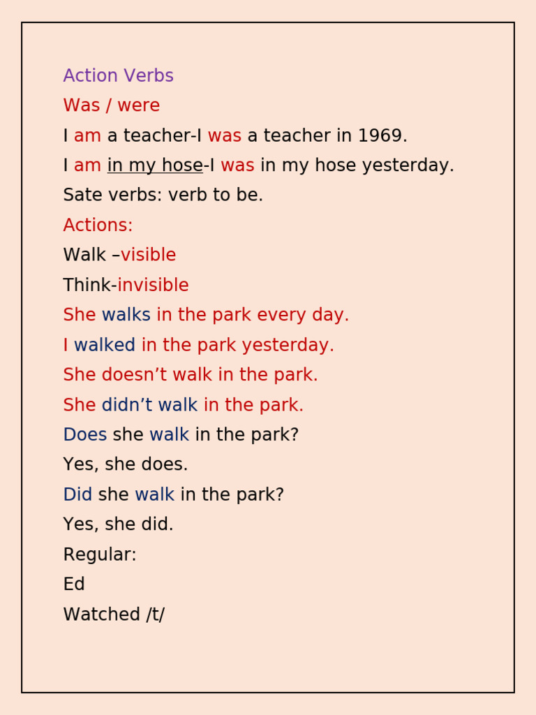 Past Tense Action Verbs Explained | PDF