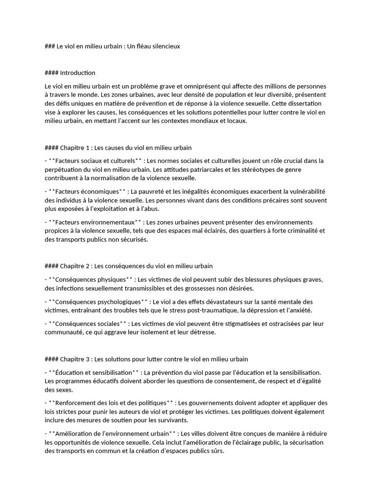 Lutter contre le viol en milieu urbain | PDF | Viol | Violence sexuelle