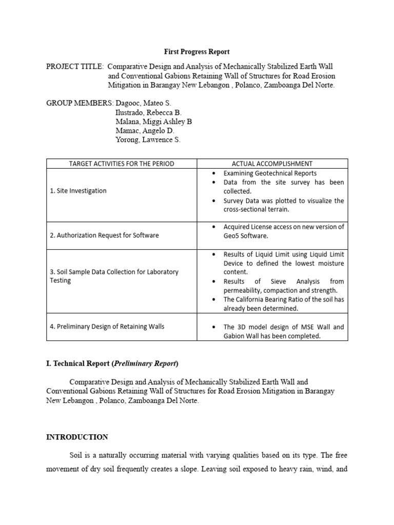 First Progress Report | PDF | Geotechnical Engineering | Erosion