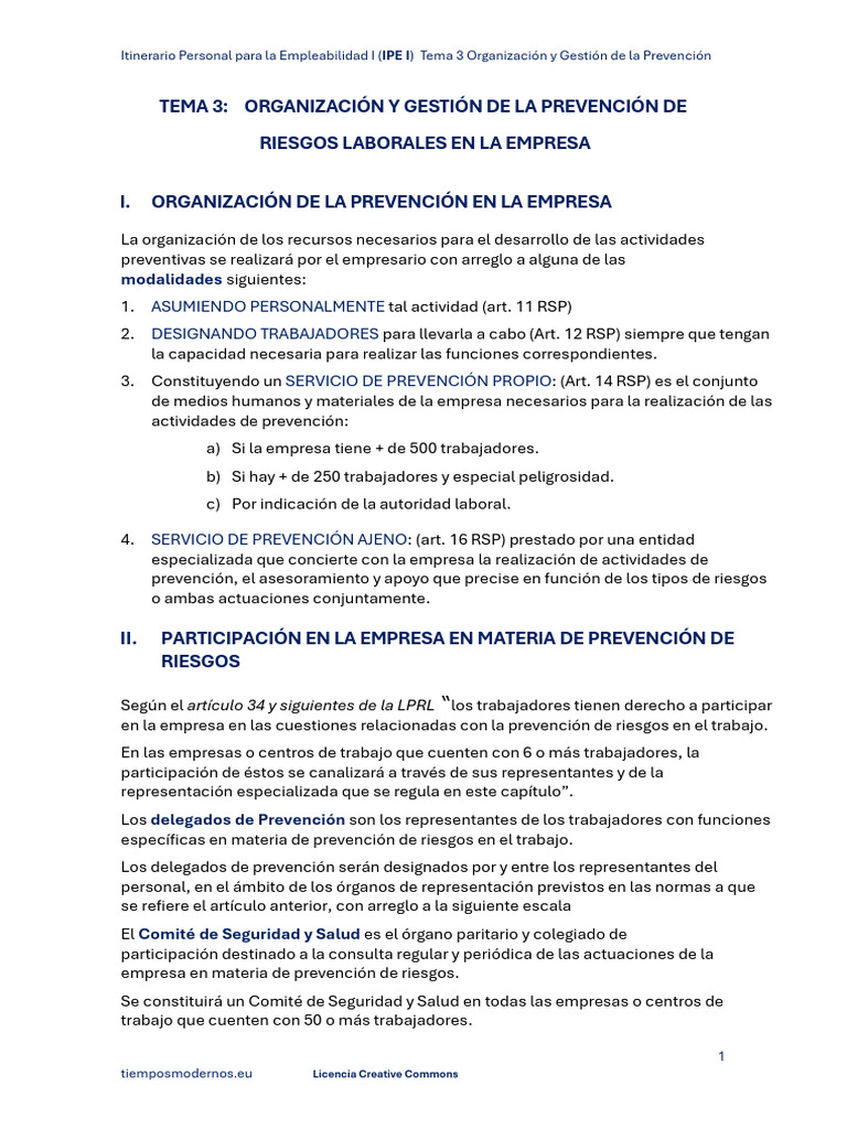 Tema 3 Organizacion y Gestion de Prevencion de Riesgos Laborales | PDF ...
