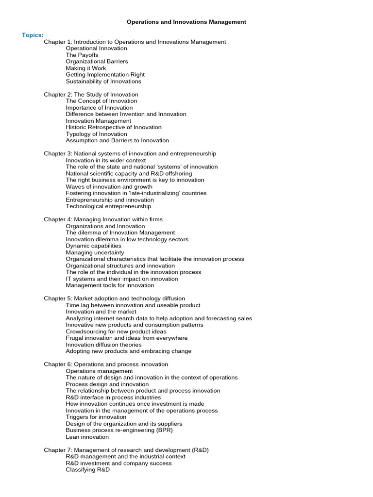 Operations and Innovations Management Guide | PDF | Innovation | New ...