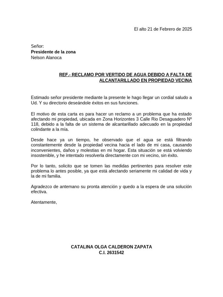 Ref Reclamo Por Vertido de Agua Debido A La Falta de Alcantarillado en ...