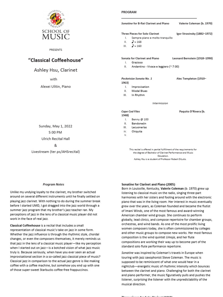 Classical Coffeehouse Recital Program | PDF | Jazz | Orchestras