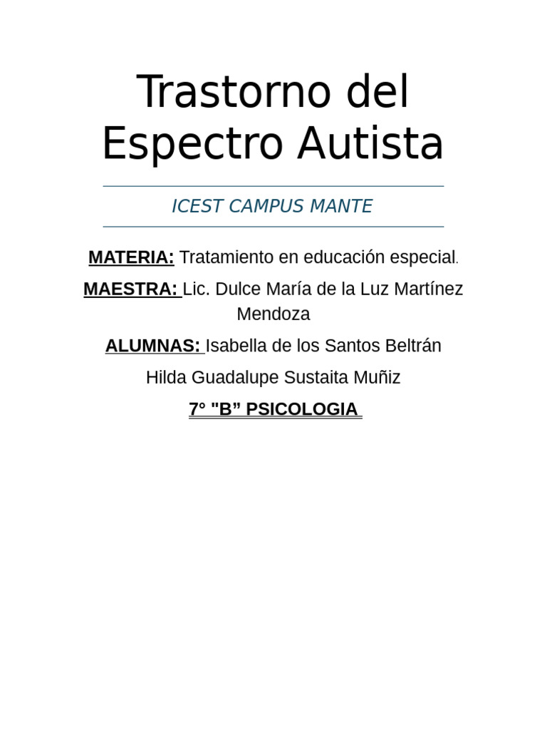 Trastorno Del Espectro Autista | PDF | Autismo | Enfermedades y ...