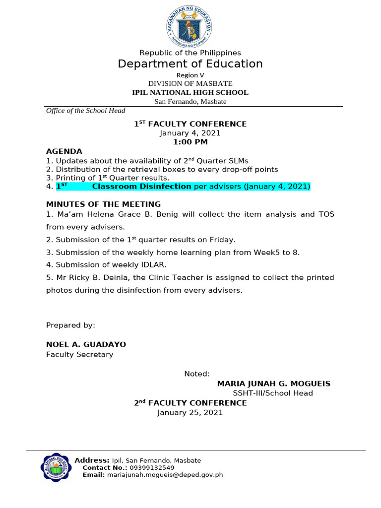 Ipil National High School Faculty Meetings | PDF | Learning