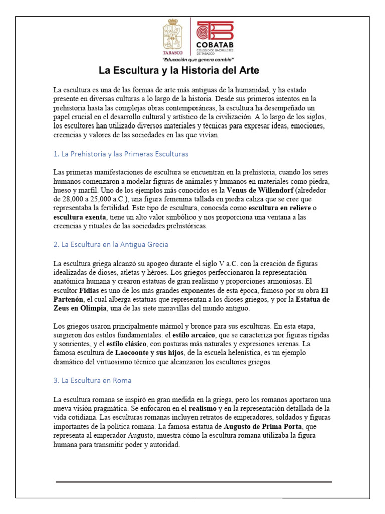 Historia de la Escultura a Través del Tiempo | PDF | Escultura ...