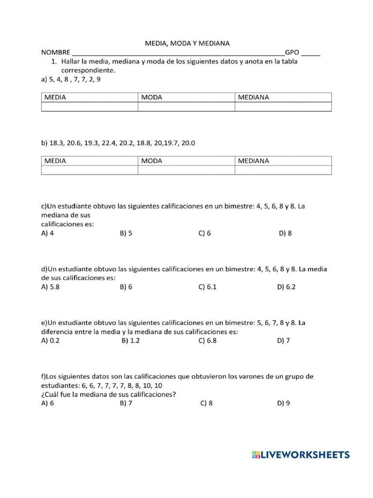 Media, Mediana y Moda | PDF