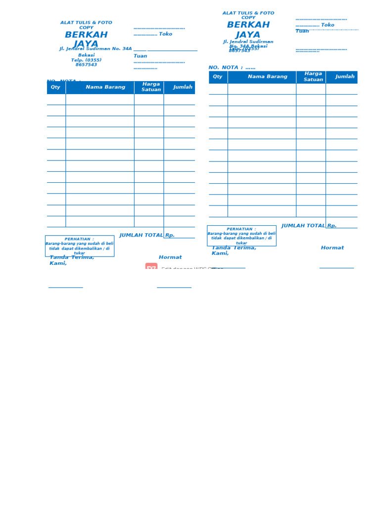 Contoh Nota Fotocopy Berkah Jaya | PDF