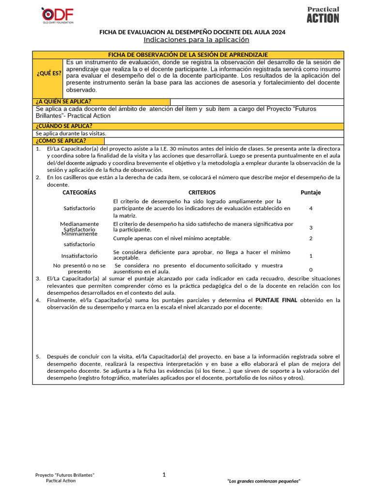 Evaluación Docente 2024: Ficha de Observación | PDF | Evaluación ...