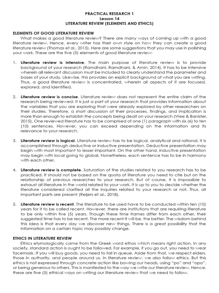 Elements and Ethics of Literature Review | PDF | Citation | Epistemology
