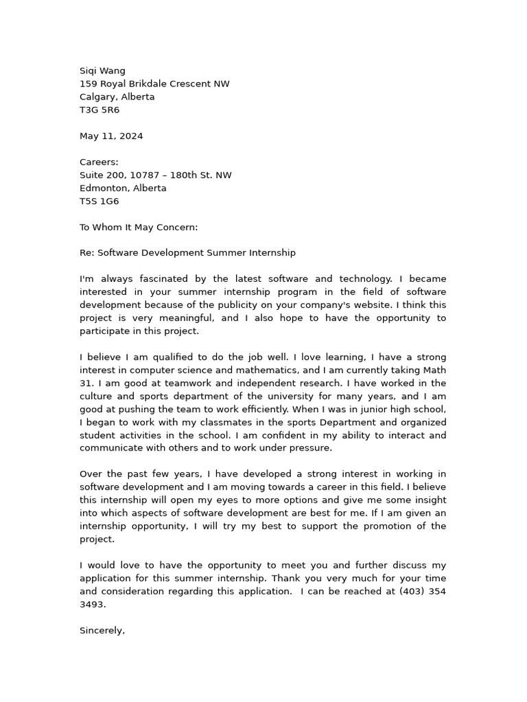 Software Development Internship Application | PDF