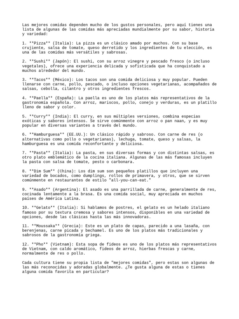 Mejores comidas del mundo 2023 | PDF | Cocina italiana | Curry