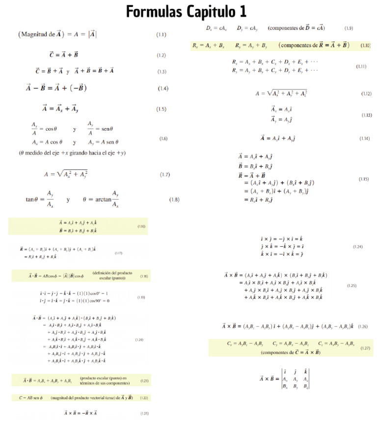 Formulas Física Capitulo 1 | PDF