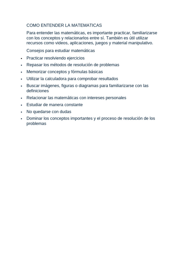 Consejos para Entender Matemáticas | PDF