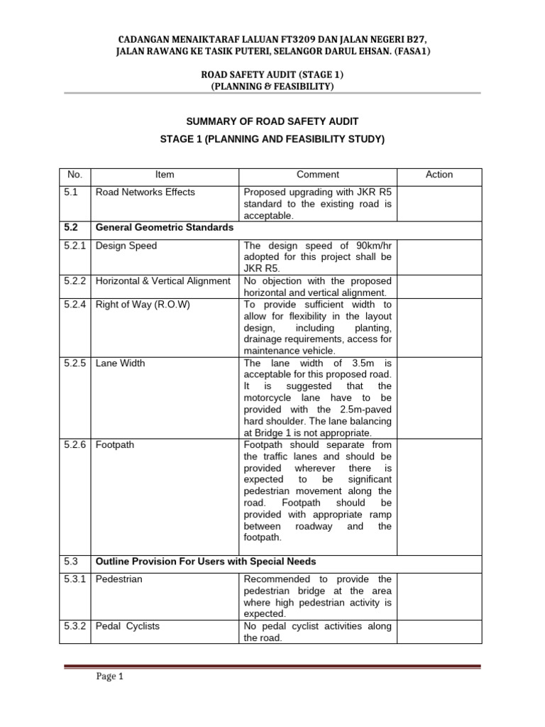 RSA - Stage 1 (Planning & Feasibility Study) | PDF | Road Traffic ...