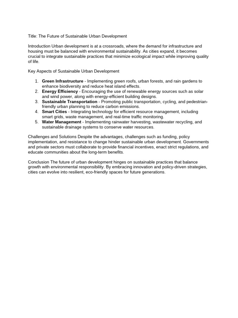 Title - The Future of Sustainable Urban Development | PDF