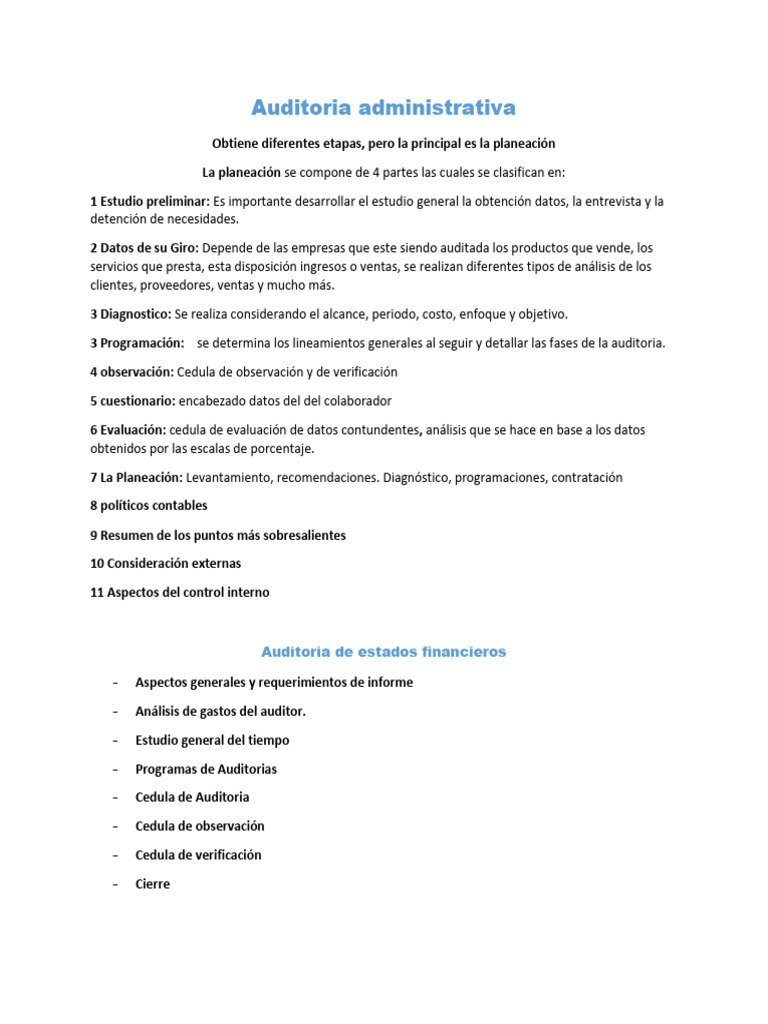 Etapas de la Auditoría Administrativa | PDF | Auditoría | Gestión de ...