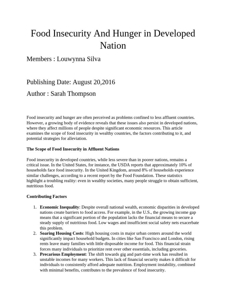 Food Insecurity in Wealthy Nations | PDF | Cost Of Living | Food Security