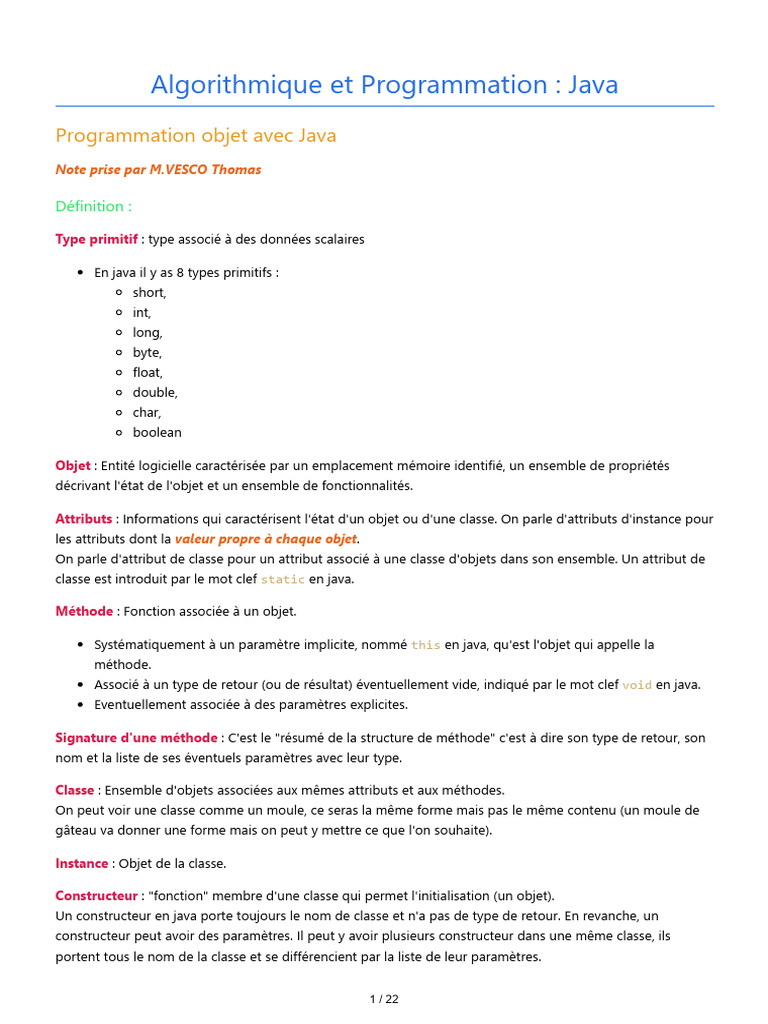 Programmation Java : Concepts Clés et Exemples | PDF | Classe ...