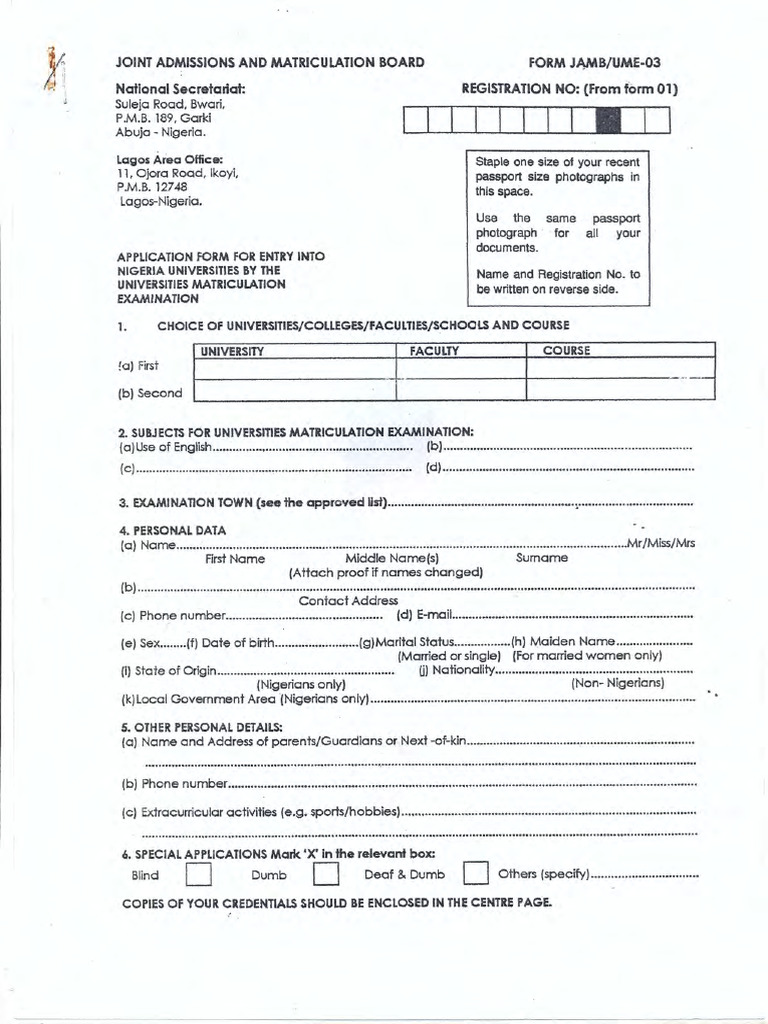 Jamb Form 02 and 03-1 | PDF
